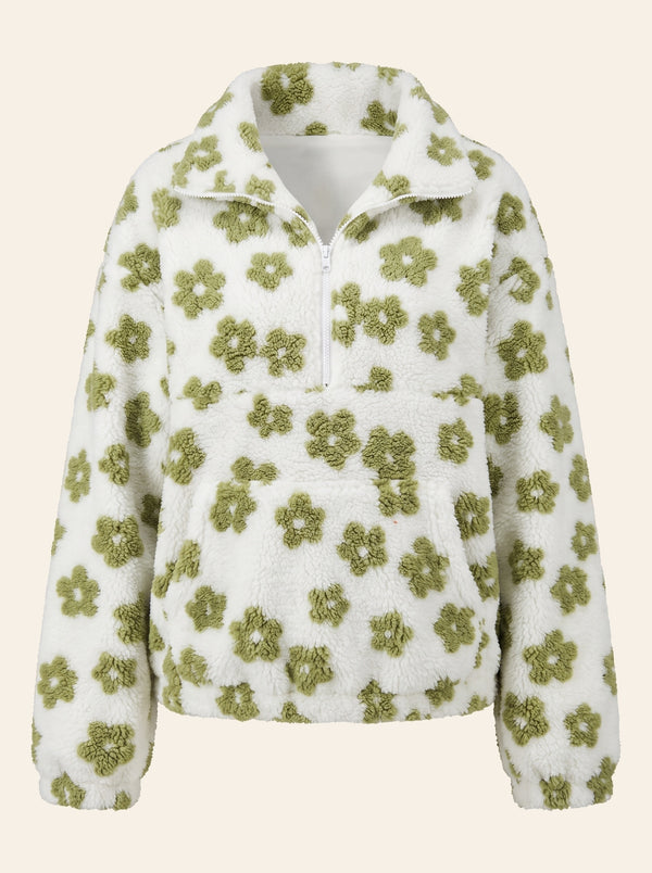 The Flora Sherpa Quarter-Zip in Cream Green
