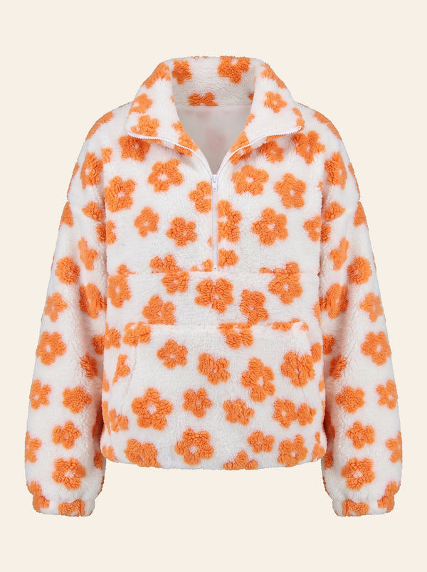 The Flora Sherpa Quarter-Zip in Cream Orange